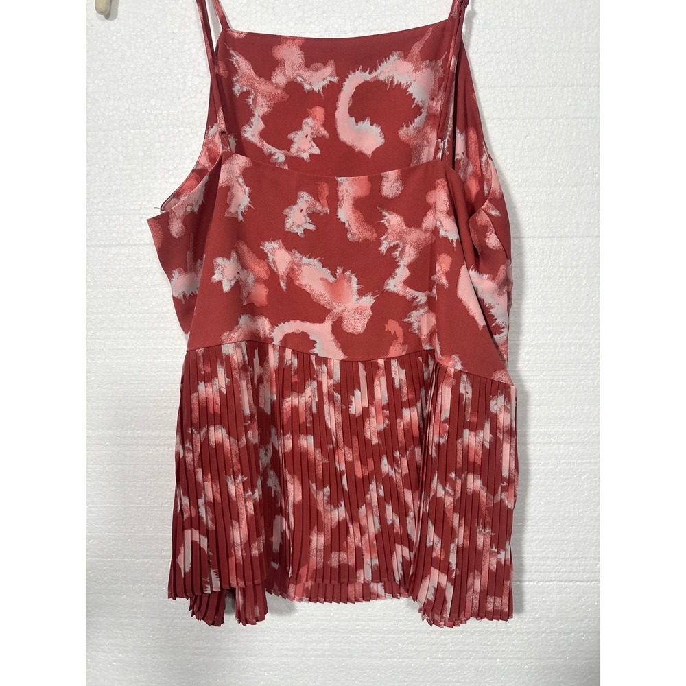 Nine West Cami Top Women Size L Rust Abstract Print Pleated Hem Spaghetti Strap - Picture 4 of 8